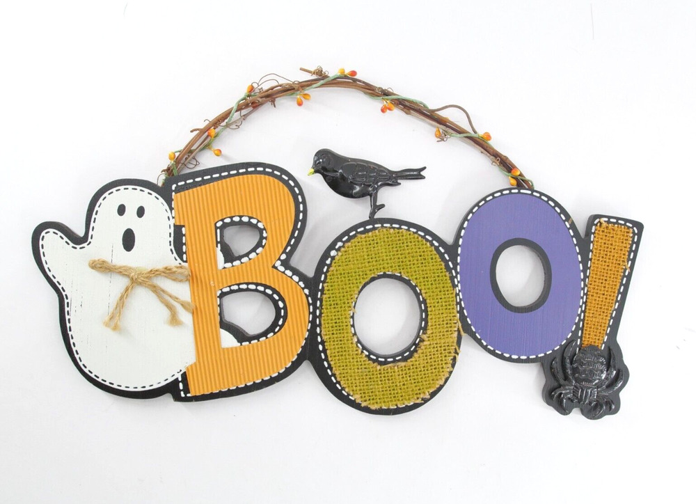 Halloween Fall Ghost Boo Sign 15 x 8 in Door Hanging decoration